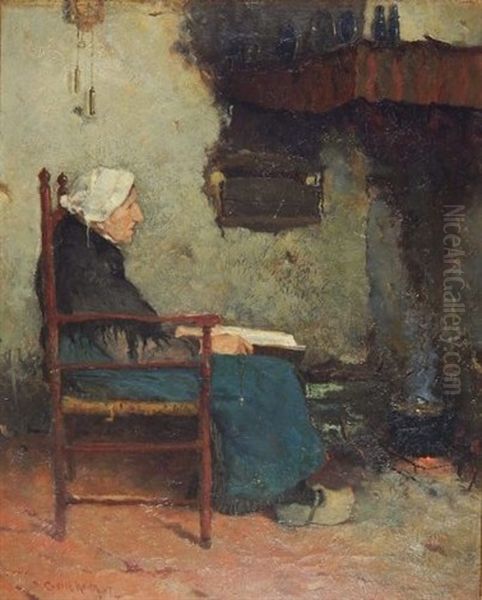 Woman In Chair Reading Oil Painting by William Castle Keith