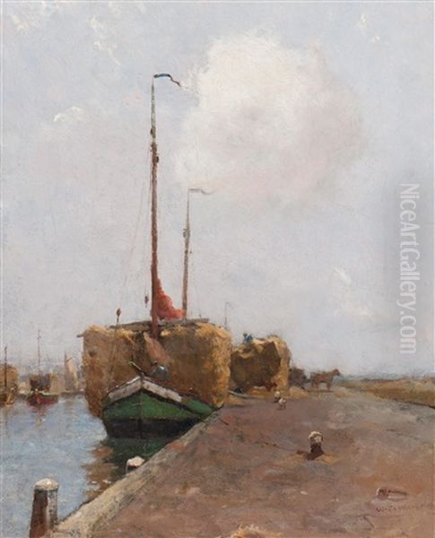 Aangemeerde Schepen Oil Painting by William Castle Keith