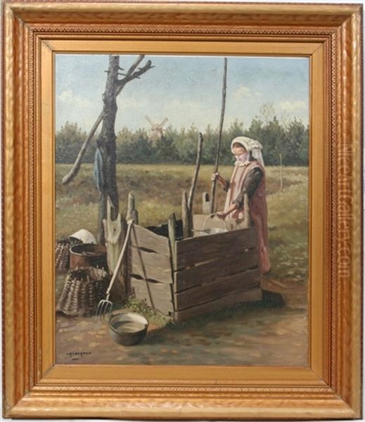 Young Woman At A Well Oil Painting by Jan Kelderman