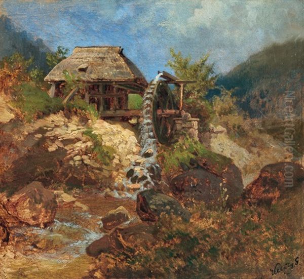 Vizimalom Oil Painting by Gusztav Frigyes Keleti