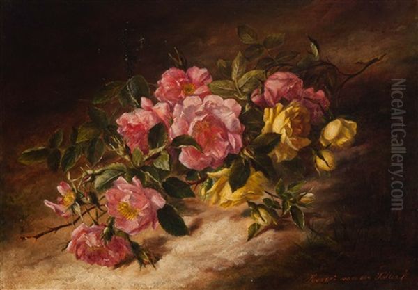 Still Life With Roses Oil Painting by Hendrika Wilhelmina Van Der Kellen