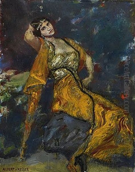 Dame Im Gelben Kleid Oil Painting by Albert von Keller