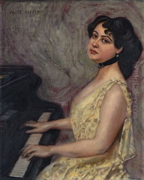 Die Pianistin Alice Ripper Am Flugel Oil Painting by Albert von Keller