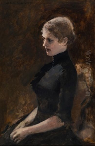 Bildnis Einer Dame In Schwarzem Kleid, Sitzend, Wohl Adele De Suivre (geb. Von Mannlich, 1860-1940) Oil Painting by Albert von Keller