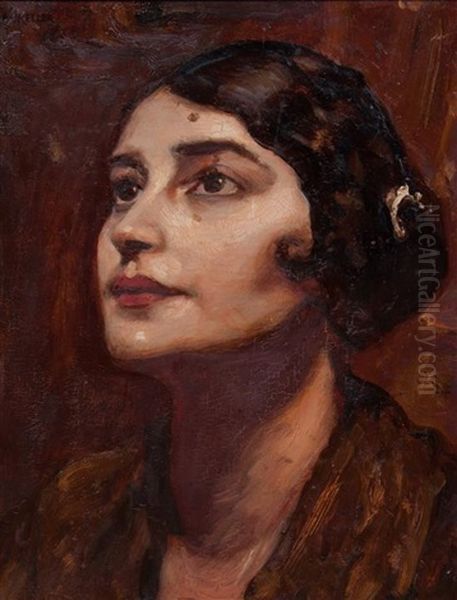 Portrait Of A Woman Oil Painting by Albert von Keller