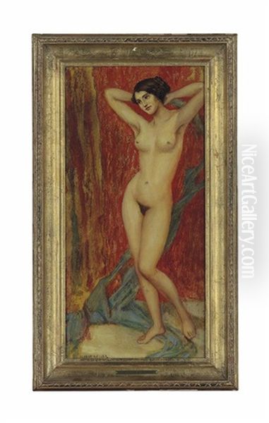 Standing Female Nude Oil Painting by Albert von Keller