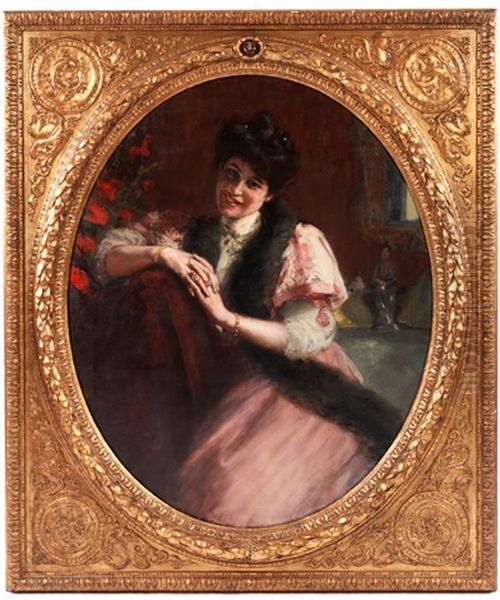 Dame Mit Pelzstola Oil Painting by Albert von Keller