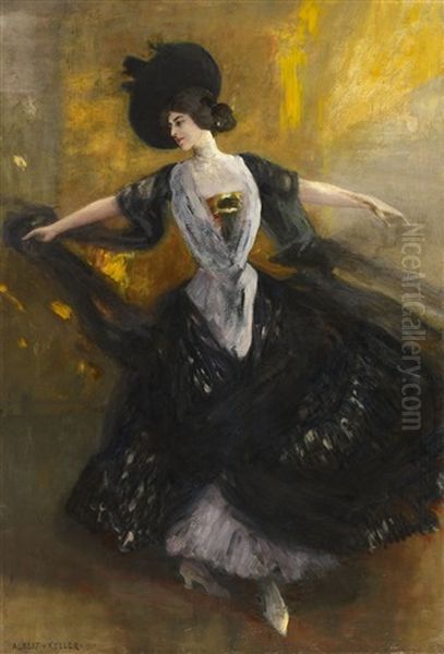 Dancer In Black Oil Painting by Albert von Keller