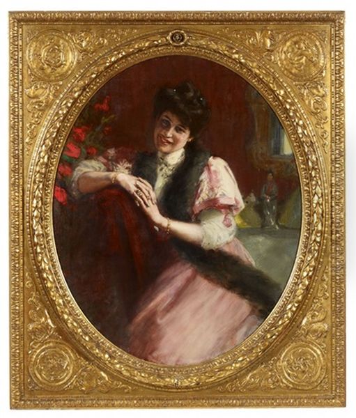 Portrait Of A Lady With A Fur Stole Oil Painting by Albert von Keller