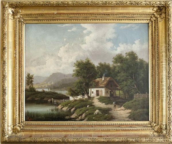 Paysage De Campagne Avec Chaumiere Oil Painting by Albert von Keller