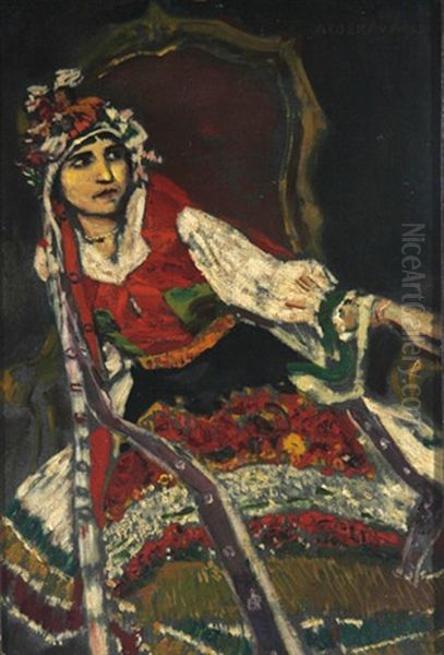 Frau In Ungarischer Tracht Auf Sessel Sitzend Oil Painting by Albert von Keller