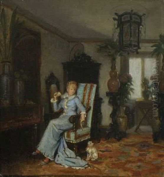 Sitzende Dame Mit Katzchen Im Salon Oil Painting by Albert von Keller