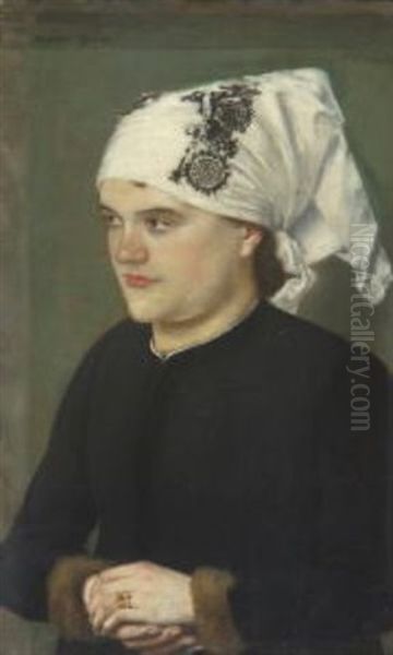 Deutsche Frau Mit Weisem, Gemustertem Kopftuch Oil Painting by Albert von Keller