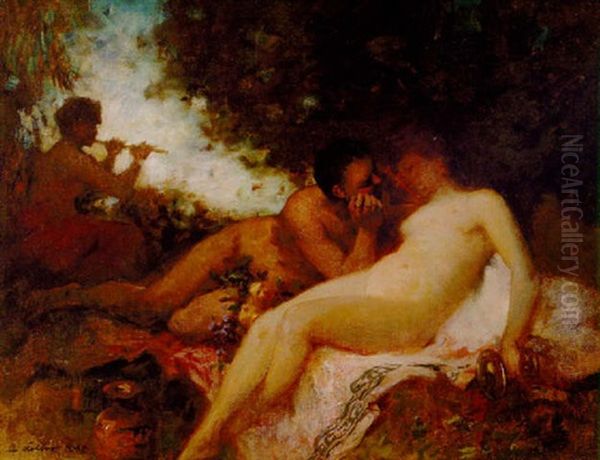 Nymphe Und Faune Oil Painting by Albert von Keller