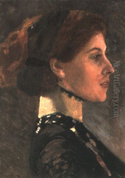 Portrat Einer Frau Mit Hochgestecktem Haar Oil Painting by Albert von Keller