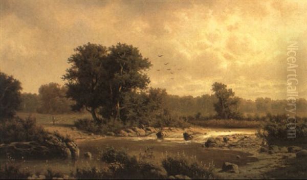 Paysage Anime Avec Riviere Oil Painting by Albert von Keller