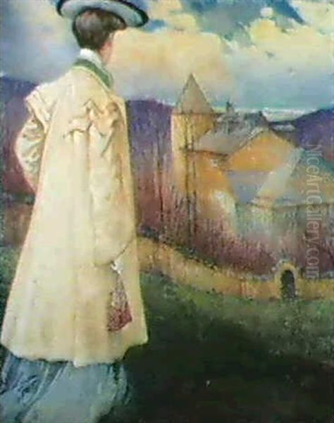 Blick Von Einer Anhohe Auf Ein Schloss Oil Painting by Alfred Keller