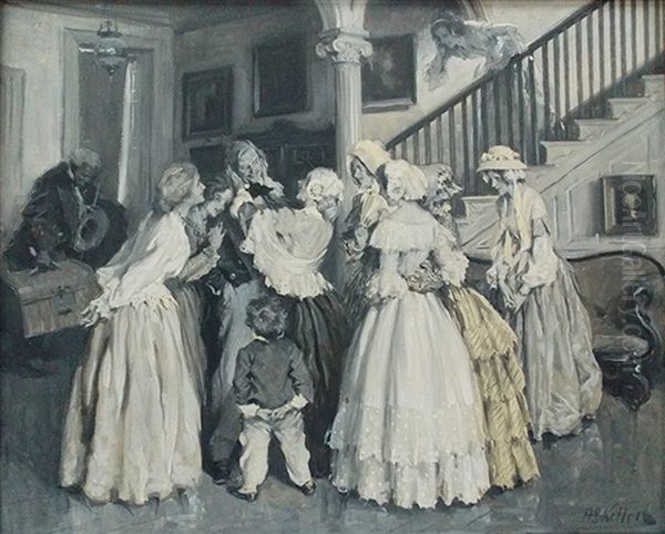 =man Greeting Family (illus. For Ladies' Home Journal) Oil Painting by Arthur Ignatius Keller