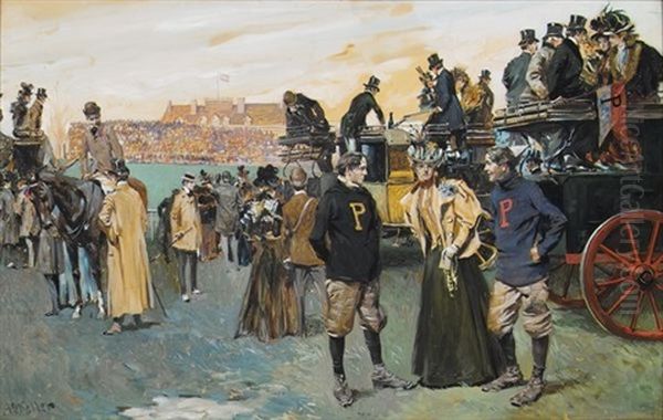 Two Lettered Men Meet At A Football Game Oil Painting by Arthur Ignatius Keller