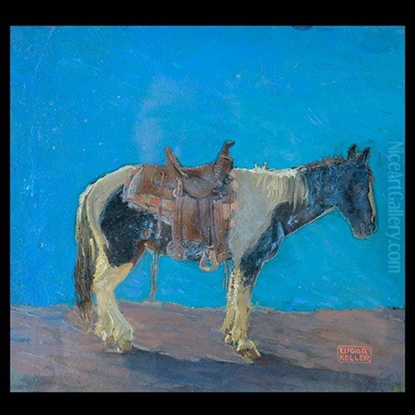 Horse Against Blue Ground Oil Painting by Edgar Keller