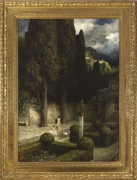 A Wooded Glen Oil Painting by Ferdinand Keller