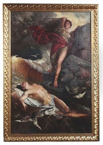 Hero Und Leander. Die Aphroditepriesterin Hero Findet Ihren Ertrunkenen Geliebten Leander Oil Painting by Ferdinand Keller