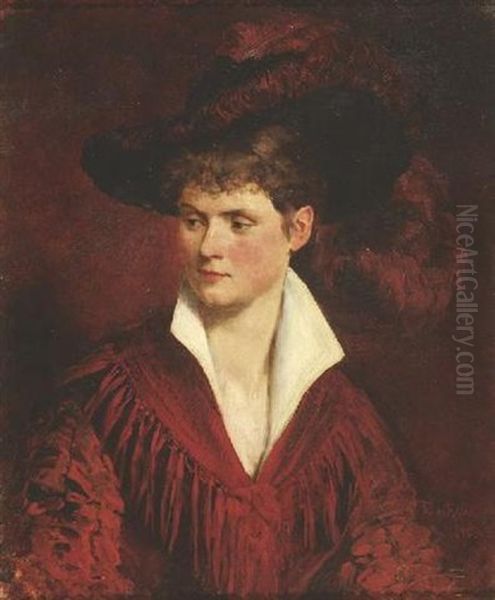 Brustportrat Einer Jungen Dame In Roter Robe Oil Painting by Ferdinand Keller