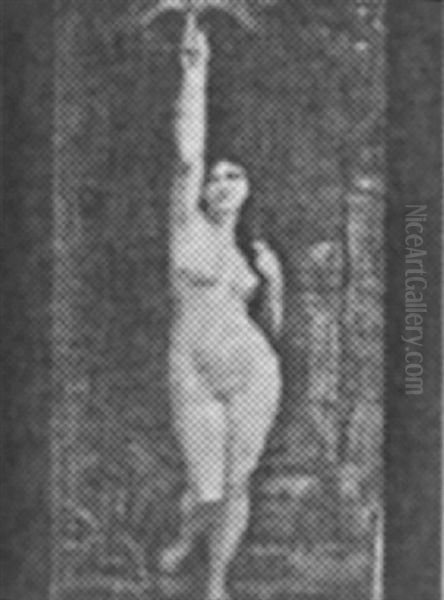 Nude Holding Torch Of Liberty Oil Painting by Ferdinand Keller