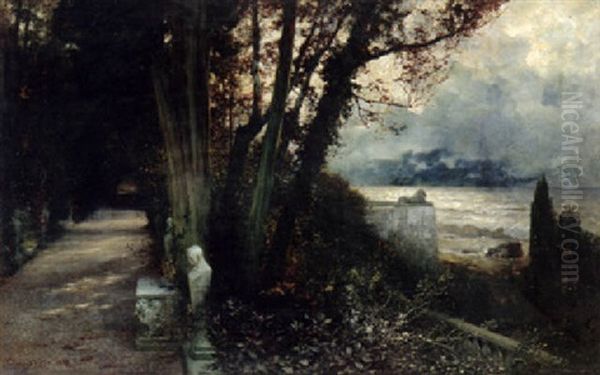 Parkallee Am Meer Bei Hellem Mondlicht Oil Painting by Ferdinand Keller