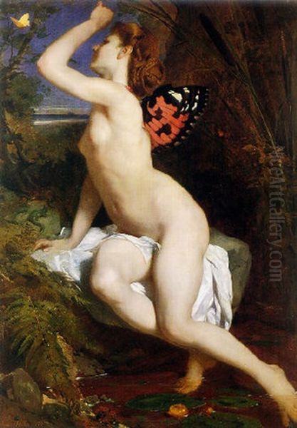 The Beauty And The Butterfly Oil Painting by Ferdinand Keller