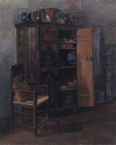 Interieur Mit Bauernschrank Oil Painting by Friedrich von Keller