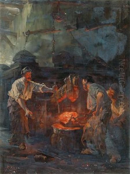 In The Hammer Mill Oil Painting by Friedrich von Keller