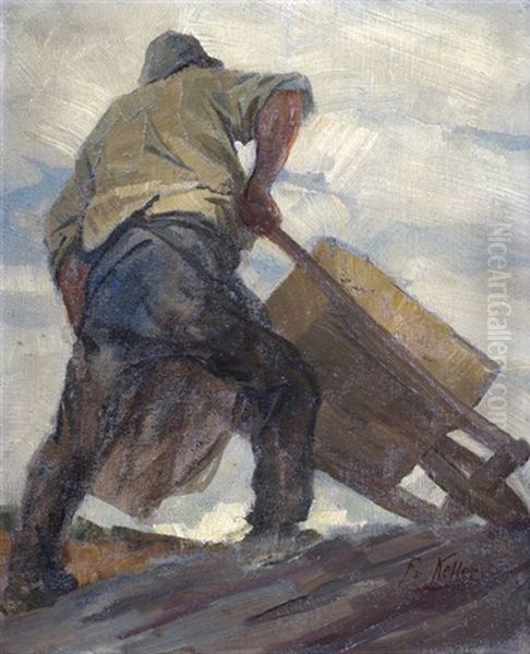 Steinbrecher Mit Schubkarre Oil Painting by Friedrich von Keller