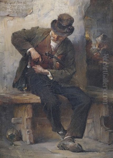 Dorfmusikant. Ein Geiger Mit Weinglas Gonnt Sich Im Wirtshaus Eine Pause by Friedrich von Keller