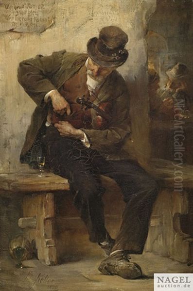 Strasenmusikant Vor Einem Wirtshaus Oil Painting by Friedrich von Keller