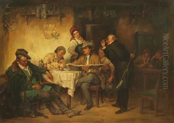 Maler In Der Stube Oil Painting by Friedrich von Keller