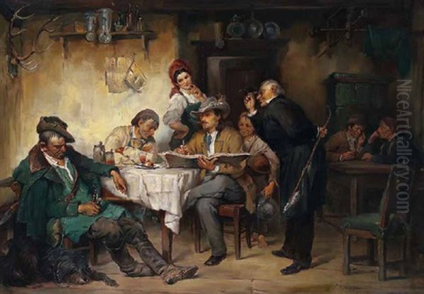 Ein Maler In Einer Wirtsstube Umgeben Von Zechern Oil Painting by Friedrich von Keller