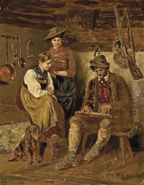 A Musical Interlude (+ In The Tavern; Pair) Oil Painting by Friedrich von Keller