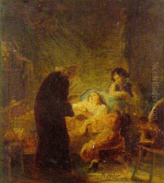 Szene Am Sterbebett Oil Painting by Friedrich von Keller