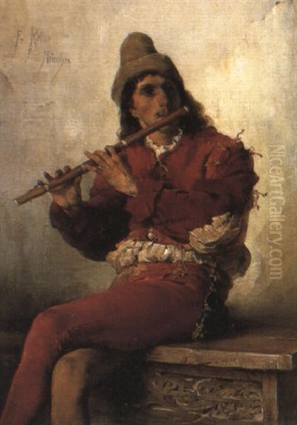 The Flautist Oil Painting by Friedrich von Keller