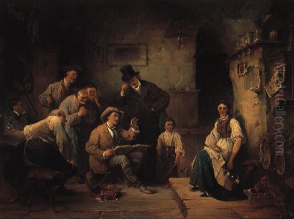 Portratstunde In Der Schankstube Oil Painting by Friedrich von Keller