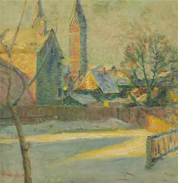 Village Scene In Winter Oil Painting by Henry George Keller