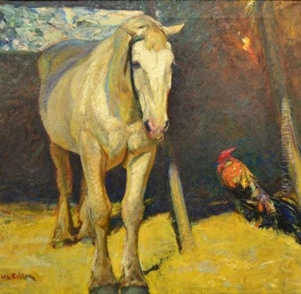 Horse And Rooster Oil Painting by Henry George Keller