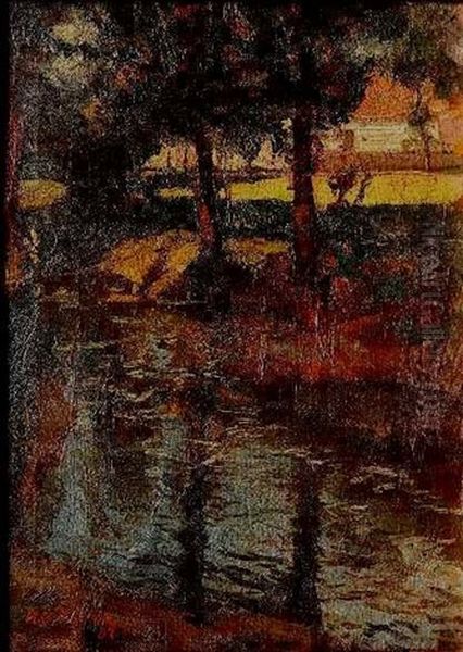 Riverscape Oil Painting by Henry George Keller