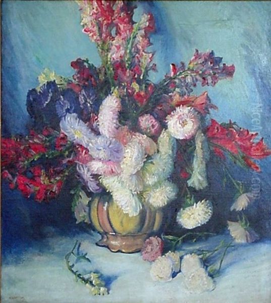 Gladiolus And Chrysanthemums Oil Painting by Henry George Keller