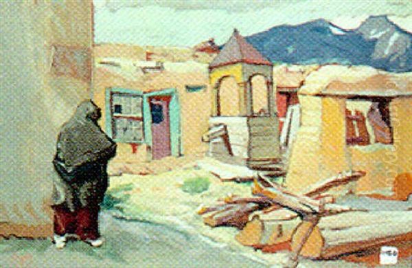 Pueblo Woman Going To The Well Oil Painting by Henry George Keller