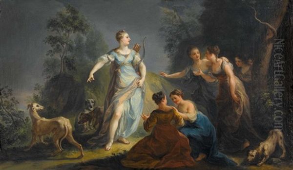 Diana Mit Gefolge Oil Painting by Johann Heinrich Keller