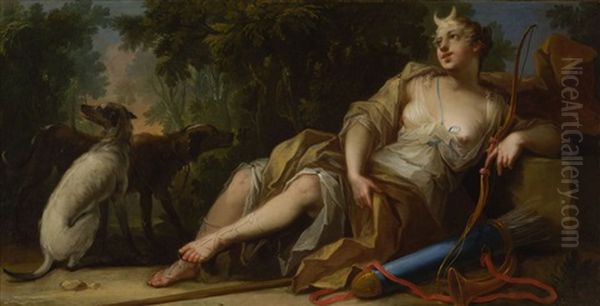 Rastende Diana Mit Zwei Jagdhunden Oil Painting by Johann Heinrich Keller