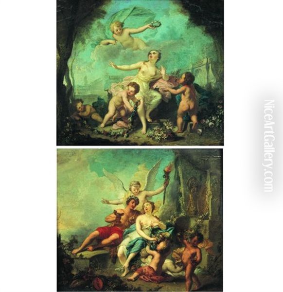 Bacchus Et Ariane (pair) Oil Painting by Johann Heinrich Keller