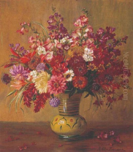 Herbstblumenstraus In Vase by Marie Keller-Hermann